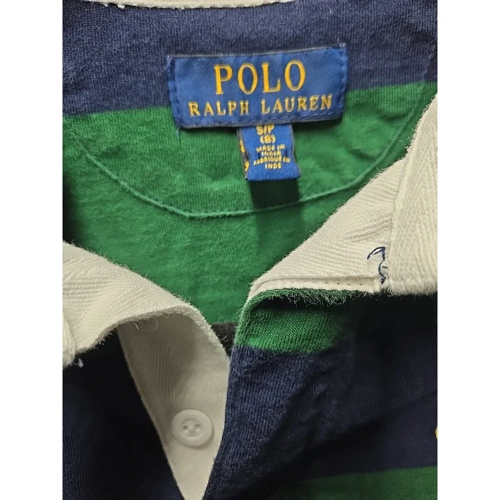 Polo Ralph Lauren Striped Rugby Polo Long Sleeve Boys Size Small‎ Green Blue